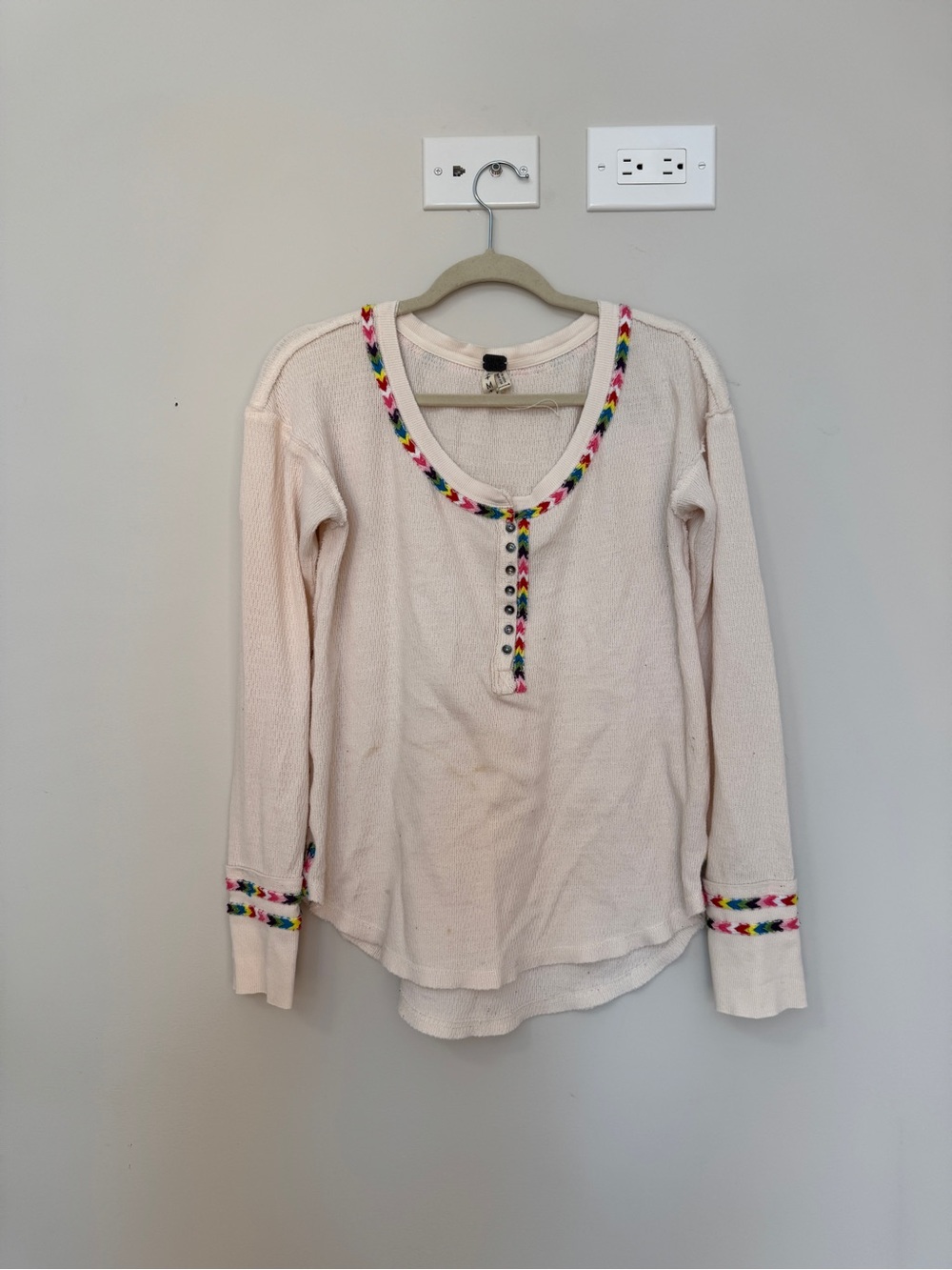We The Free Cream Long Sleeve Thermal Top with Multicolor Trim